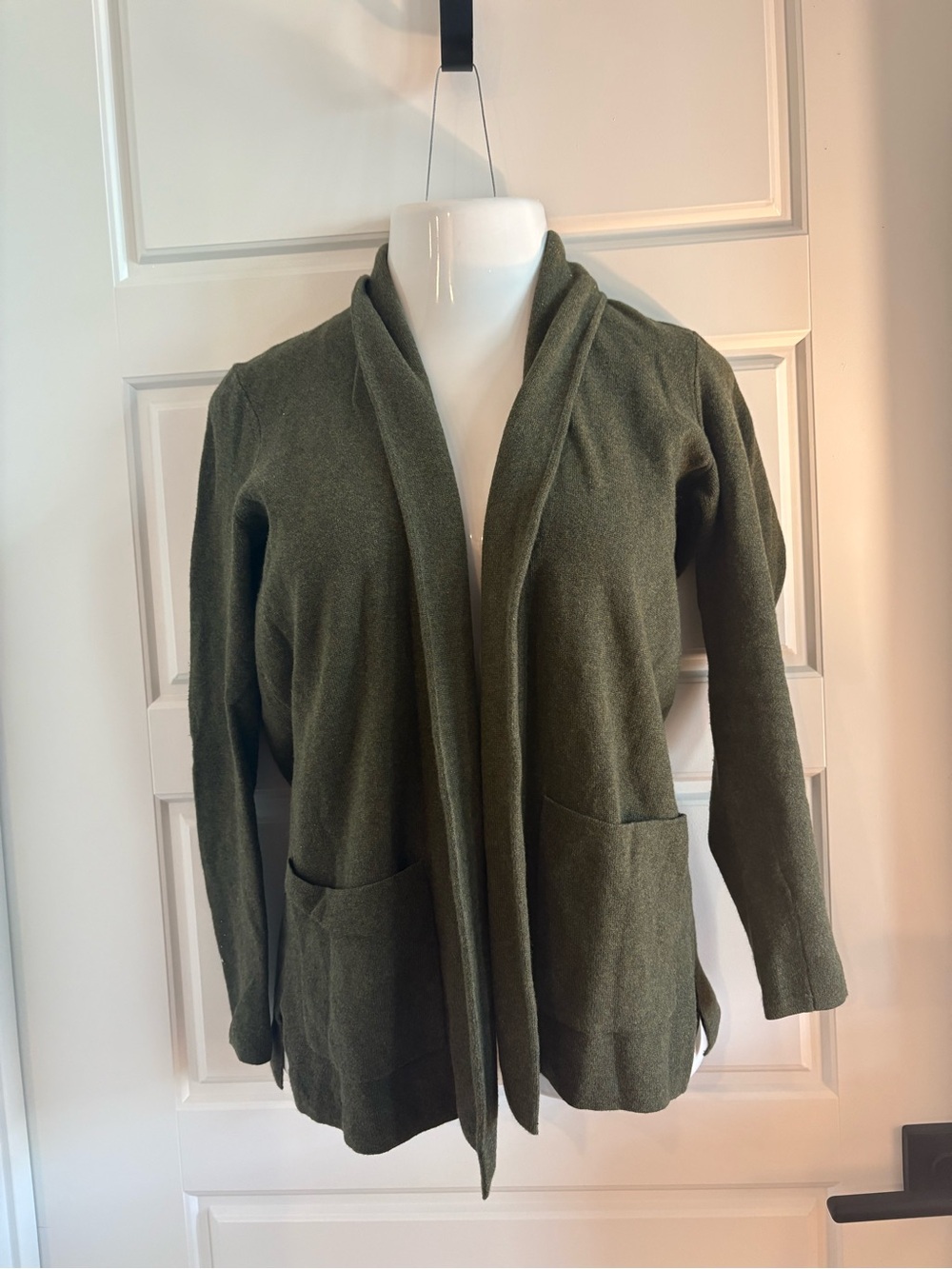 J. Crew Olive Open-Front Hooded Cardigan with Pockets